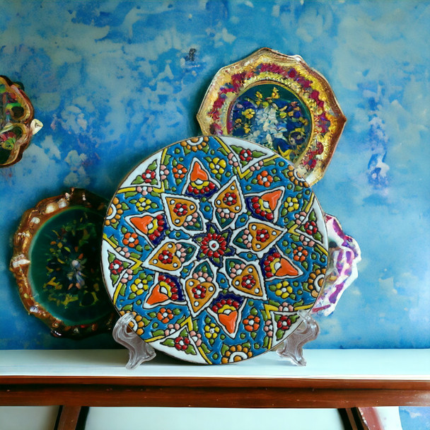 Exclusive Hand-Painted Dubai Promotional Gift: 15cm Earthenware Ceramic Plate for Table Décor and Safe Dining Heritage Collection Detail