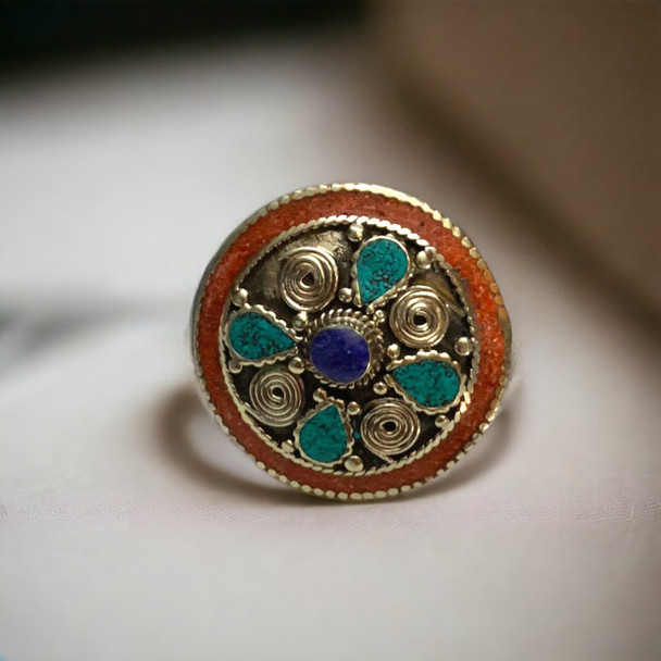 Exclusive Handcrafted Nepali Tibetan Multi-Color Ring Heritage Collection Detail
