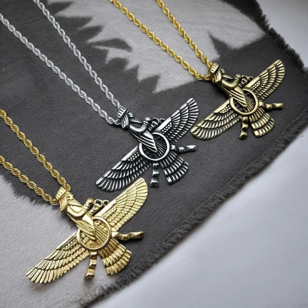 Premium Jewelry, Farvahar Titanium Steel Gold / Silver Plated Zoroastrian Pendant, Fashion Designer Accessories, Gifts For Men, Couples Or Women, Unisex Gift High-Quality Design