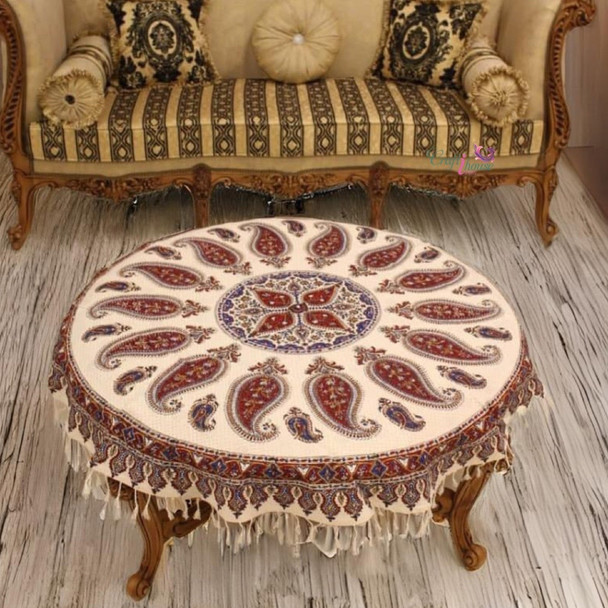 Premium Artisan Ghalamkari Round Cotton Tassels Artisan Detail View
