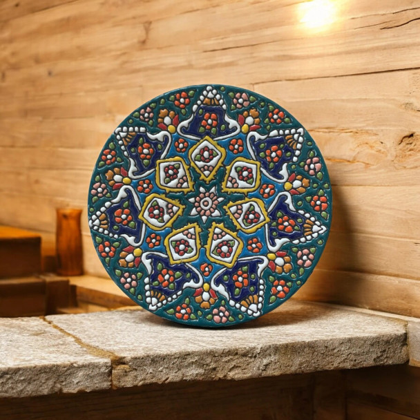 Premium Exquisite Minakari Wall Plate Artisan Detail View