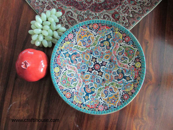 Handmade enamel-painted earthenware wall plate 25cm office wall art artisan decor gift