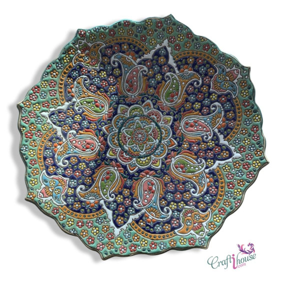 Exclusive Handcrafted 25cm Enamelled Pottery Plate Fine Craftsmanship Detail