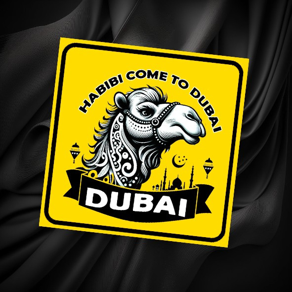 Craftihouse "Habibi Come to Dubai" aluminium fridge magnet, 8x8 cm.
