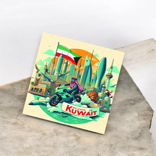 Welcome to Kuwait Travel Souvenir | 8x8 cm Aluminum Fridge Magnet | Kuwait Travel Memory Keepsake Gift"ait Fridge Magnet | 8x8 cm Aluminum Travel Keepsake | Gift from Kuwait | Kuwait Travel Memory - Handcrafted Heritage Souvenir from Craftihouse Dubai