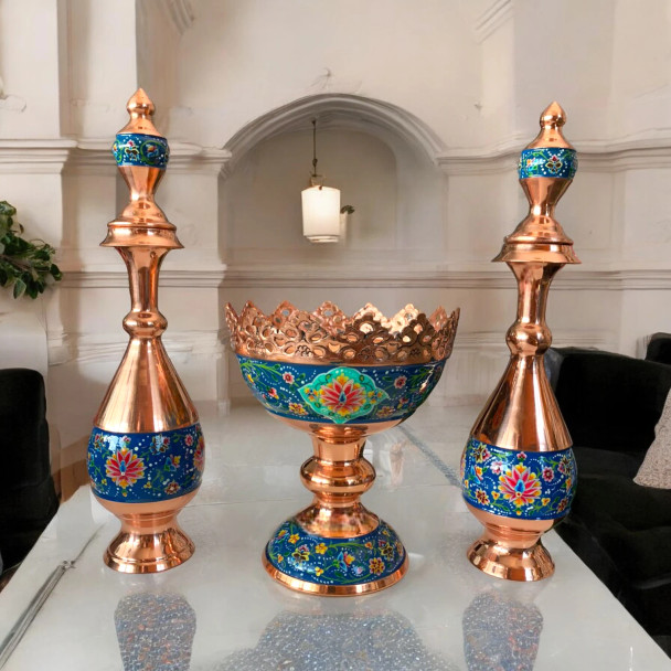 Luxury Artisan Enamel Pedestal Bowl & Artisan Detail View