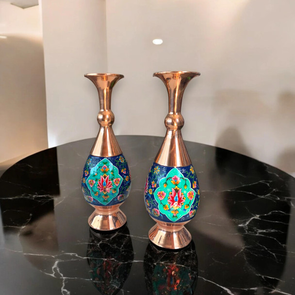 Luxury Artisan Handcrafted Copper Flower Vase Artisan Detail View