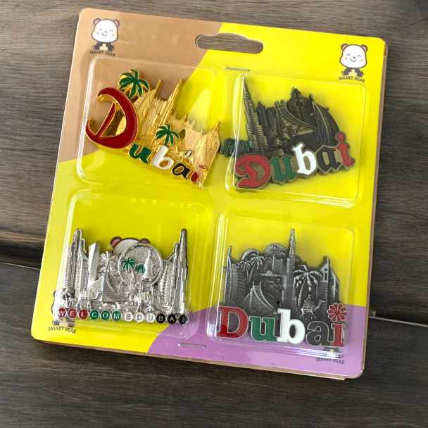 Set of 4 Dubai metal fridge magnets iconic landmarks UAE souvenir value pack
