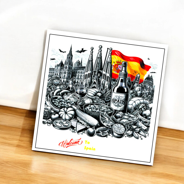 Craftihouse "Welcome To Spain" culinary and landmark aluminium fridge magnet, 8x8 cm.