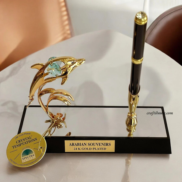 Luxury Dolphin Crystal Pen Holder Artisan Detail View