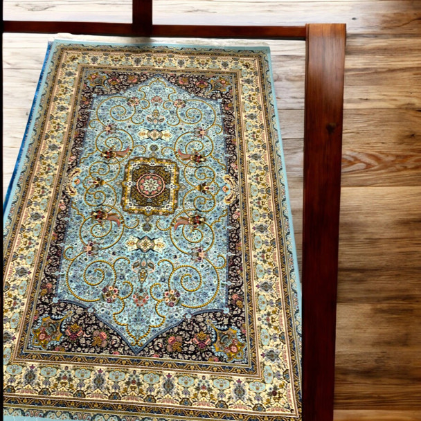 Awesome Flower Pattern Silk Carpet 225x150 Cm - Pure Silk Machine-made For Living Room Decor | Luxury Islamic Gift Idea | Traditional Mihrab Design Rug - Luxury Handcrafted Art Craftihouse Dubai