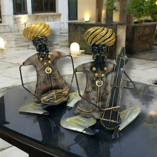 Premium Metal Statue Tribal Musicians Figurine Set (2 Pcs) Craftsmanship and Design