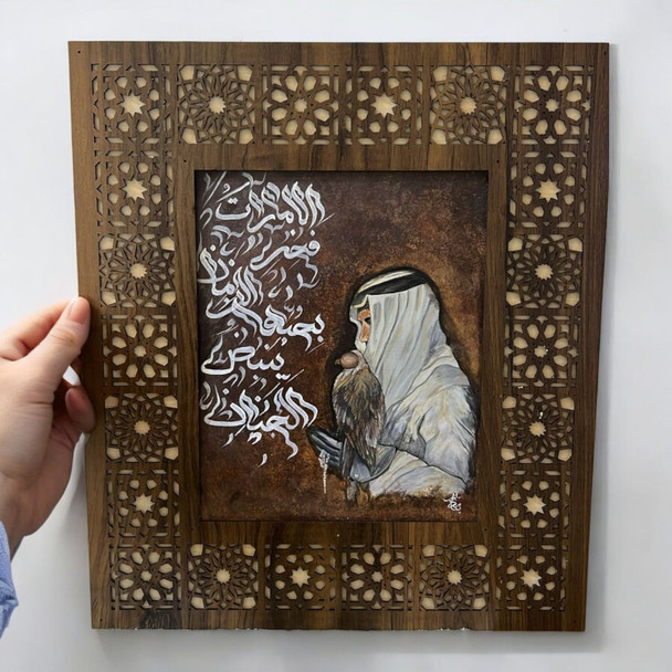 Luxury Emirati Man And Falcon Acrylic Artisan Detail View