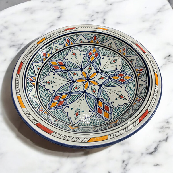 Luxury Hand-Painted Moroccan Ceramic Plate Artisan Detail View