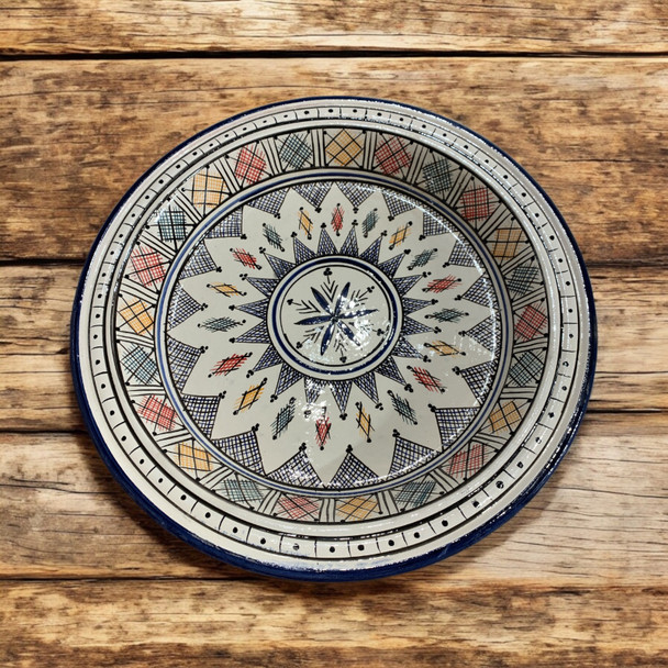 Luxury Hand-Painted Moroccan Ceramic Plate Artisan Detail View