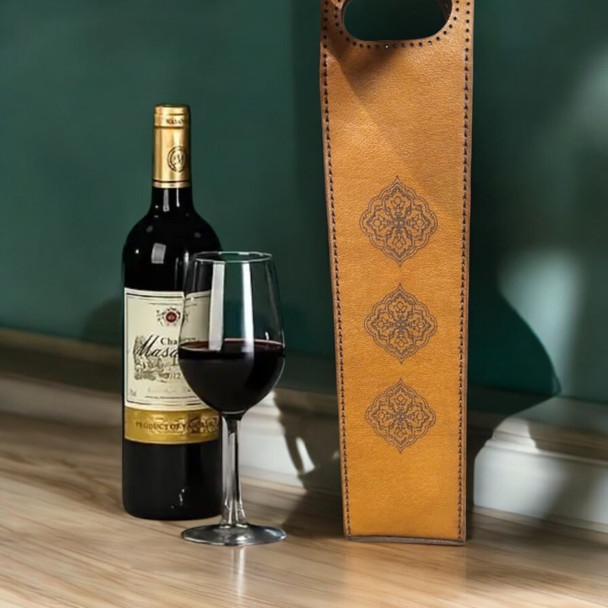 Leather Wine Bottle Bag Hand | Artisan Home Decor Souvenir - Luxury Handcrafted Art Craftihouse Dubai