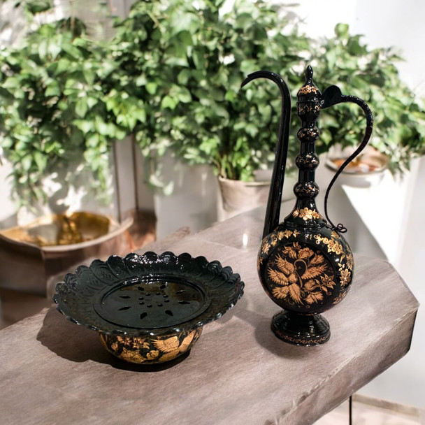 Luxury Artisan Copper Pitcher & Bowl Artisan Detail View