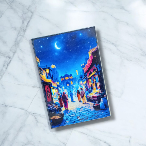 Printed wooden fridge magnet 7x4.5 cm featuring colorful 1001 Nights Arabian market pattern design.