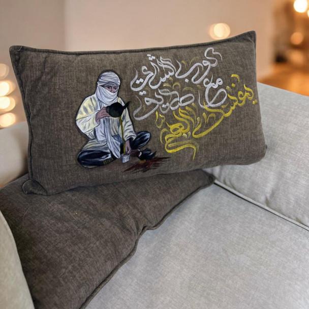 Luxury Hand-Painted Calligraphy Cushion Cover Artisan Detail View