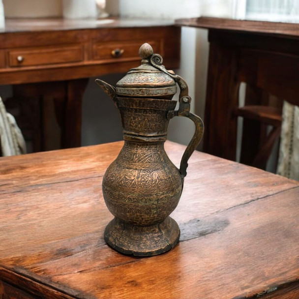 Vintage Engraved Metal Pitcher – 35 Cm Calligraphy Accent Piece For Antique Oriental Decor | Premium Handcrafted Gift & Cultural Souvenir - Luxury Handcrafted Art Craftihouse Dubai