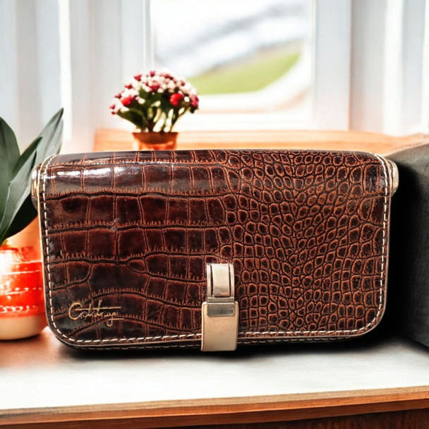 Handcrafted Handmade Brown & Beige Natural Leather Crossbody Wallet for Home and Gift