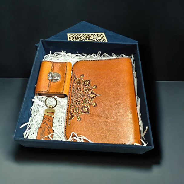 Luxury Luxury Leather Gift Set in Velvet Box Artisan Detail View