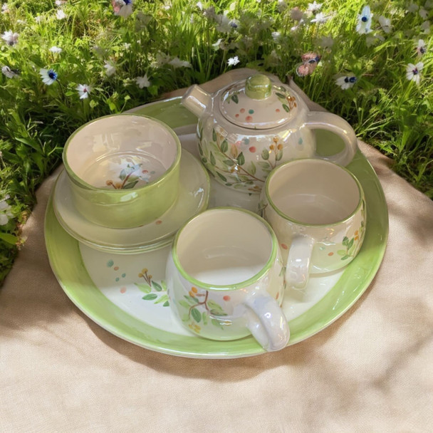 Hand Painted  Green Floral Hand Painted Tea Serving Set – Luxury Handcrafted Gift