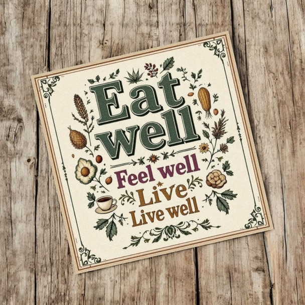 Eat Well Feel Well Live Well Motivational Aluminum 10x10 Cm Health Awareness | Sophisticated Middle  - Luxury Handcrafted Art Craftihouse Dubai