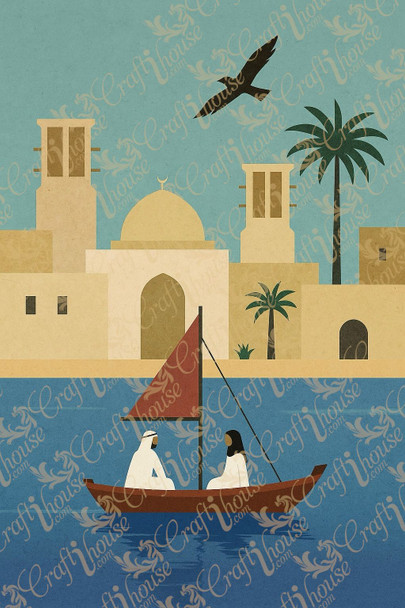 Abra Boat Emirati Heritage Scene | Sophisticated Cultural Accent - Luxury Handcrafted Art Craftihouse Dubai