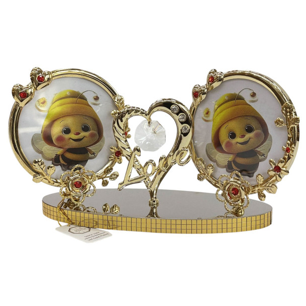 Gold-plated Twin Bee Photo Frame | Luxury Gold Leaf Glass Art - Luxury Handcrafted Art Craftihouse Dubai