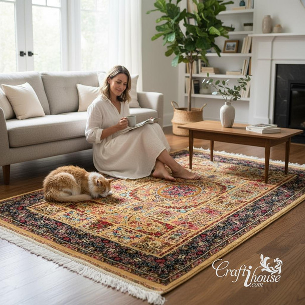 An exclusive machine-made silk carpet with a bold floral pattern, a versatile decor piece that enhances the luxury of any room.