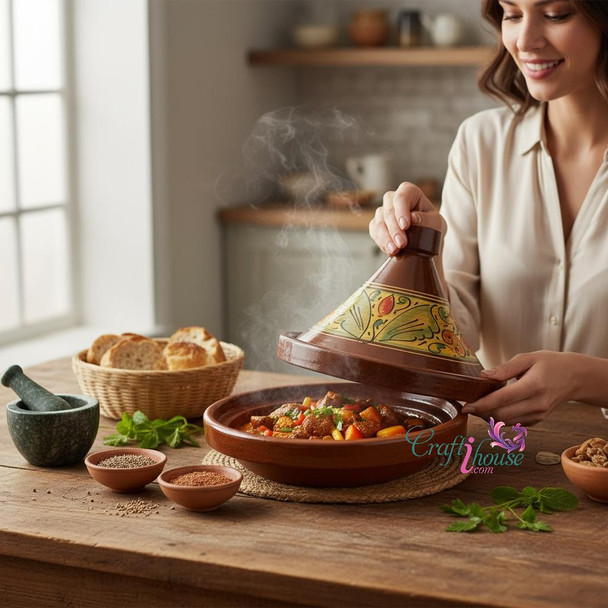 Authentic Moroccan tagine serving dish pottery