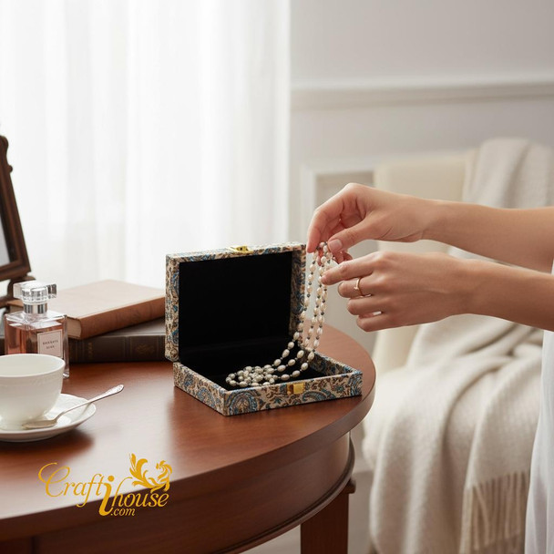 Wooden jewelry box with Termeh fabric