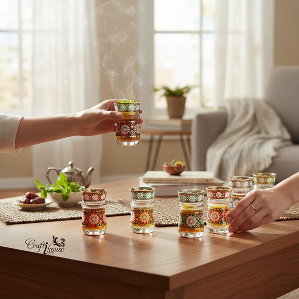 Exclusive Arabic 3 Moroccan Tea Glasses Heritage Collection View