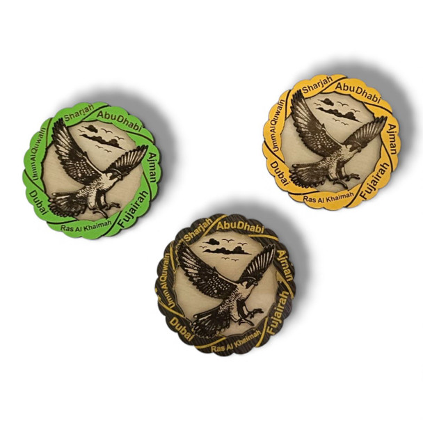 Luxury Set Of 3 Wooden Falcon Magnets Artisan Detail Shot