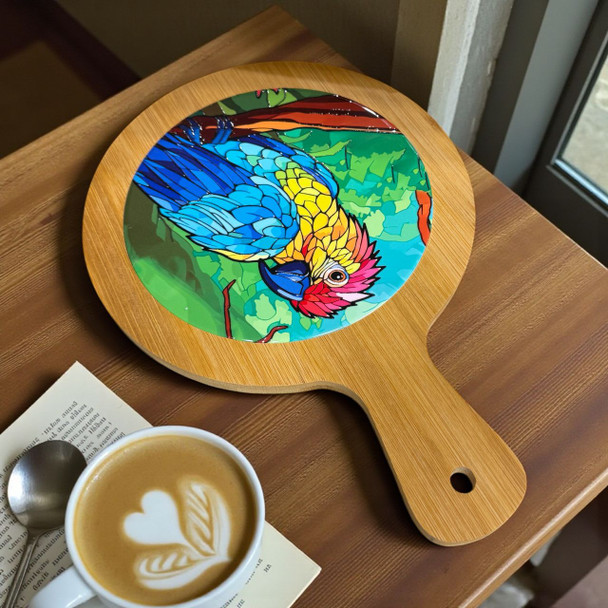 Exclusive Wooden Serving Board with Colorful Butterfly Art Heritage Collection View