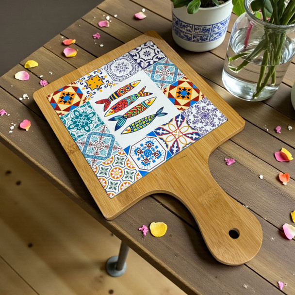 Exclusive Wooden Serving Board with Decorative Square Tile Insert Heritage Collection View