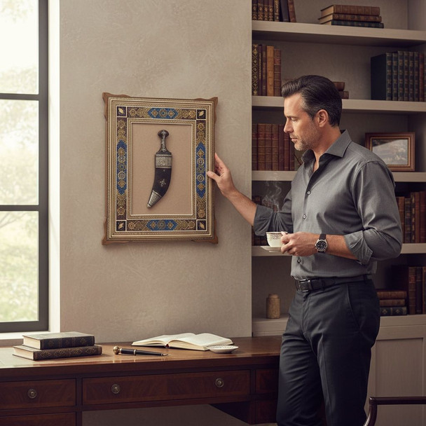 Luxury Khatamkari Khanjar frame with hand-painted miniature art and intricate brass and camel bone inlay