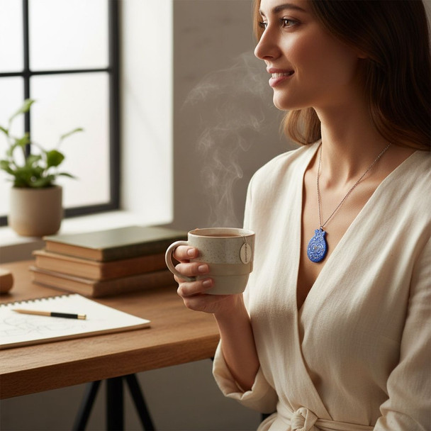 Blue Minakari pomegranate pendant crafted on copper with symbolic enamel design