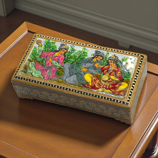 Luxury Persian art wooden box with velvet lining for collectors and galleries