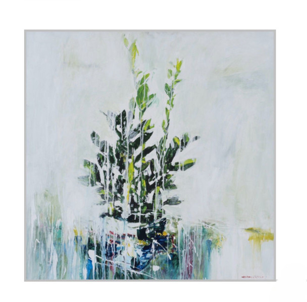 A monumental 100×100 cm square contemporary calligraphy artwork in acrylic on gallery canvas.