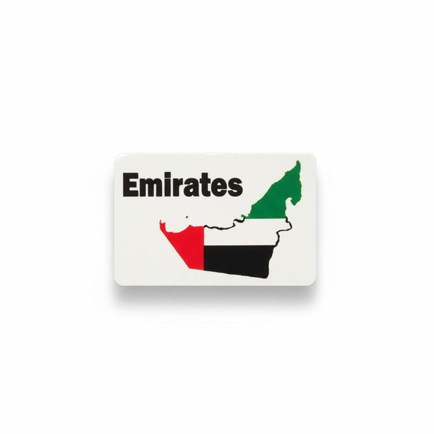 A 6x4 cm customized aluminum fridge magnet featuring a vibrant and detailed map of the United Arab Emirates.