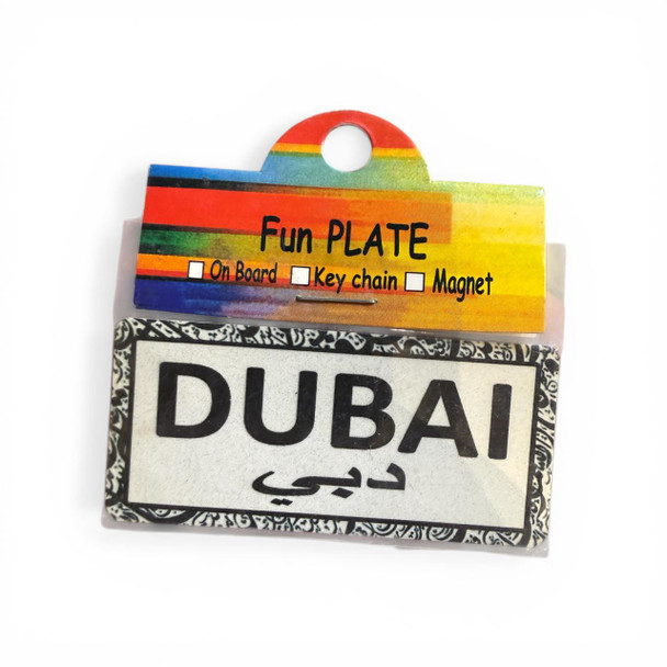 printed aluminum fridge magnet featuring Dubai branding, showcasing refined and sleek design.