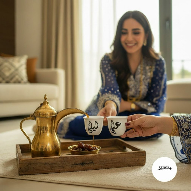 Personalized Ghawa cup with Arabic Calligraphy - Plain White