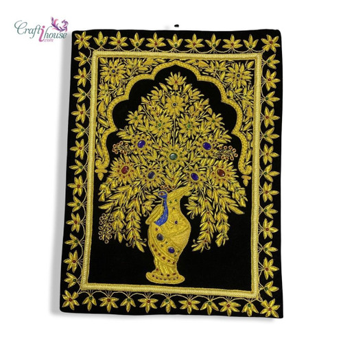 Kashmiri Rug with Semi-Precious Stones and Golden Wires