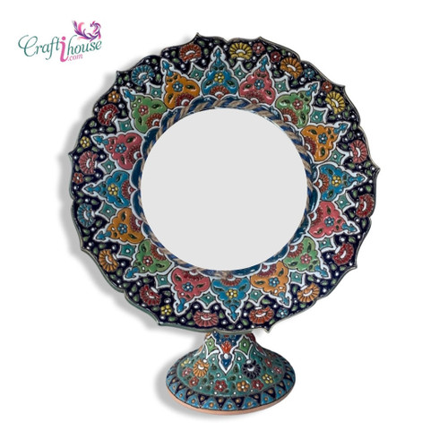 Handmade earthenware table mirror with stand , table mirror