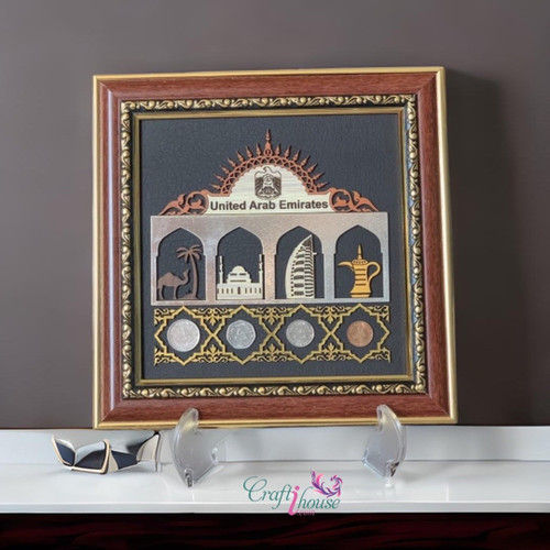 Emirates collectible coins , wood carving Dubai souvenir
