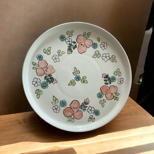 Hand-Painted Floral Ceramic Tray