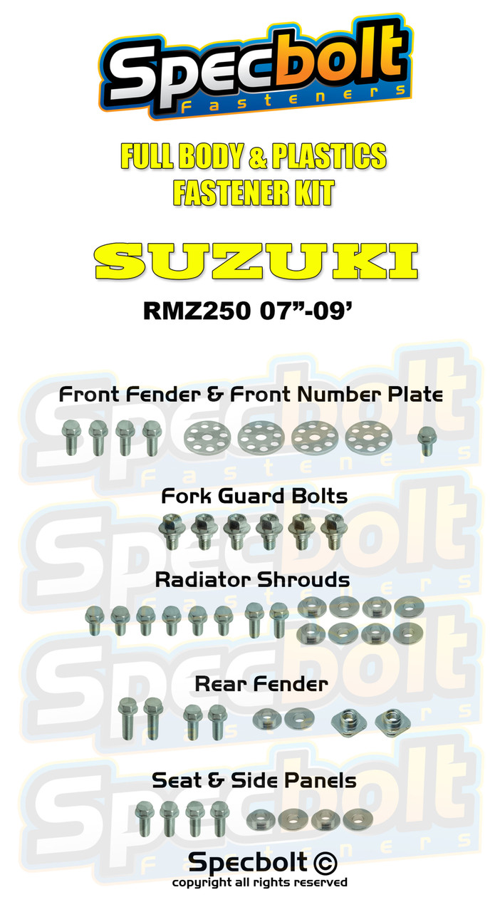 Bodywork Fasteners Suzuki 07-09 RMZ250 Plastics & Bodywork Fastener Kit