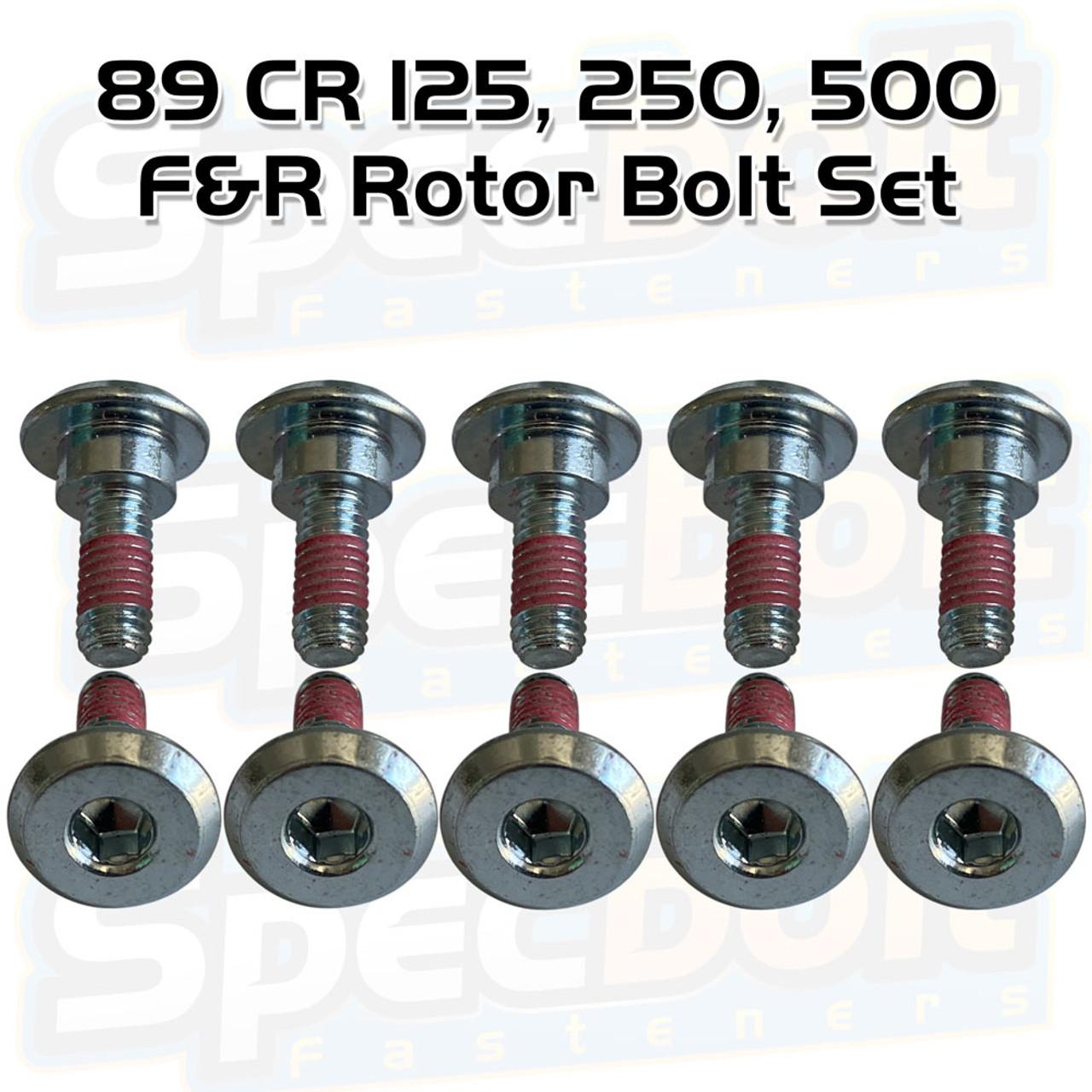 Honda 89 CR 125/250/500 Front & Rear Rotor Bolt Set. Contains 10-M6x18.5-ROT